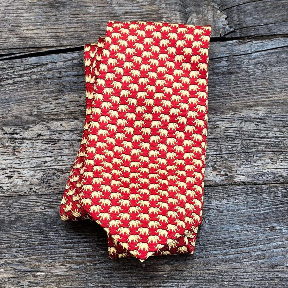 Vintage Bijoux Terner Elephant Endangered Wildlife Handmade Silk Neck Tie Men's